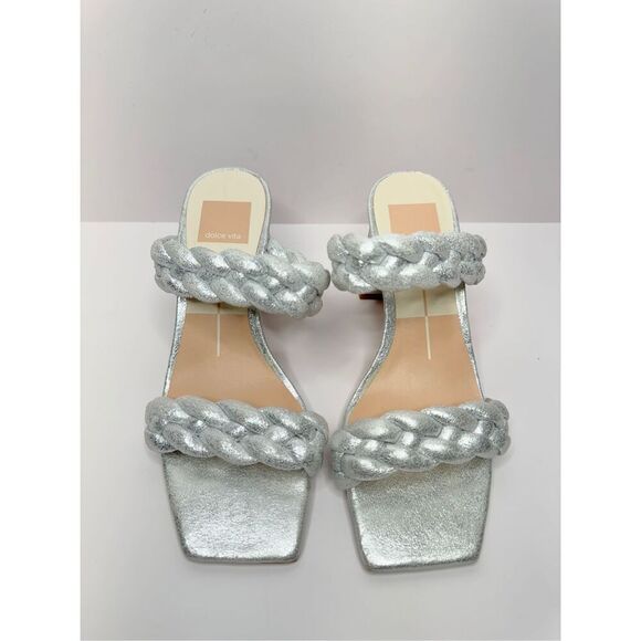 Dolce Vita Sandals Womens Size 6 Silver Slip On Braided Square Toe Heels - Picture 4 of 10